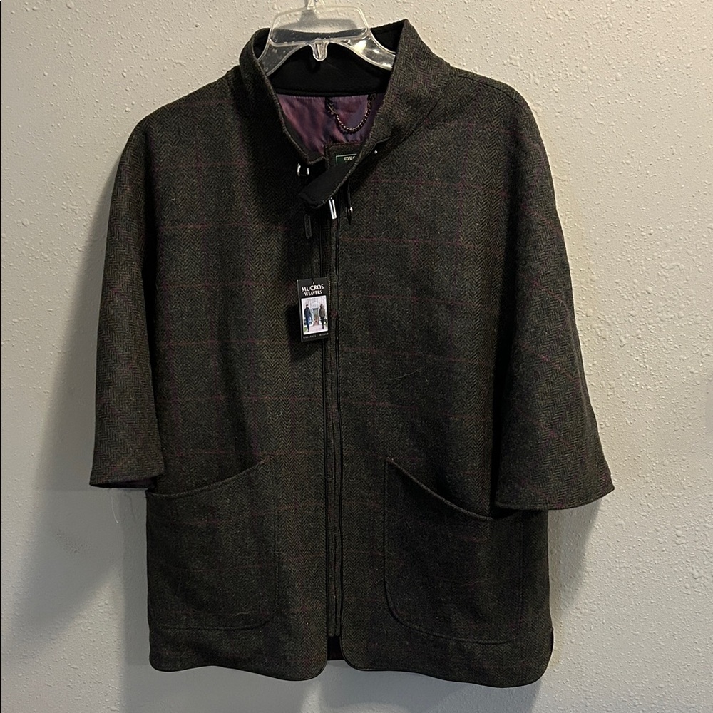 Murcros Weavers Ireland Dunloe Wool Plaid‎ Zip Front Jacket NWT Grey Purple